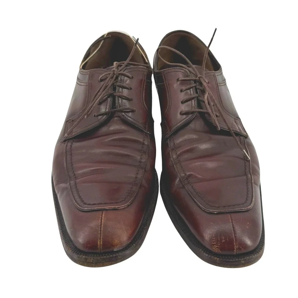 Salvatore Ferragamo Men Brown Leather Apron Toe Derby Dress Shoes 10.5 D Lace Up